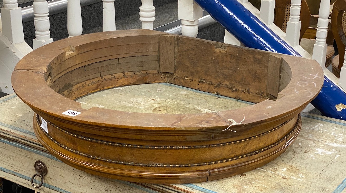 A Victorian mahogany and bird's eye maple bed corona canopy, width 68cm, depth 58cm, height 14cm